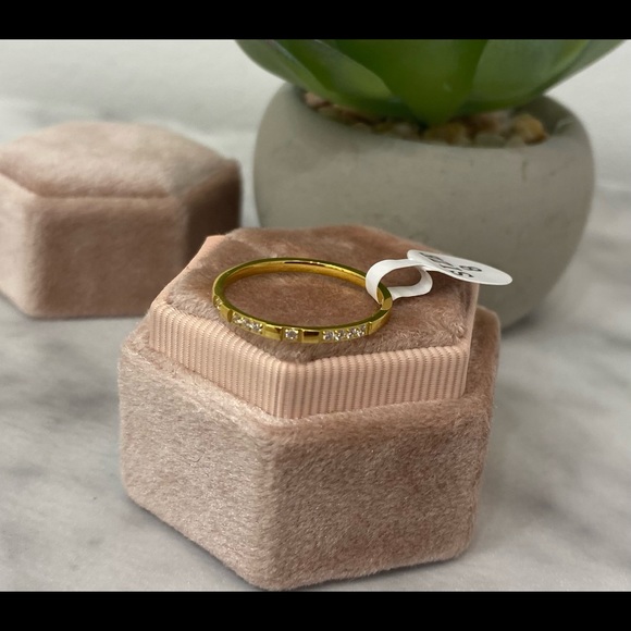 Titanium Steel 14K Gold Plated Cubic Zirconia Dainty Minimalist Band Ring - Picture 11 of 12